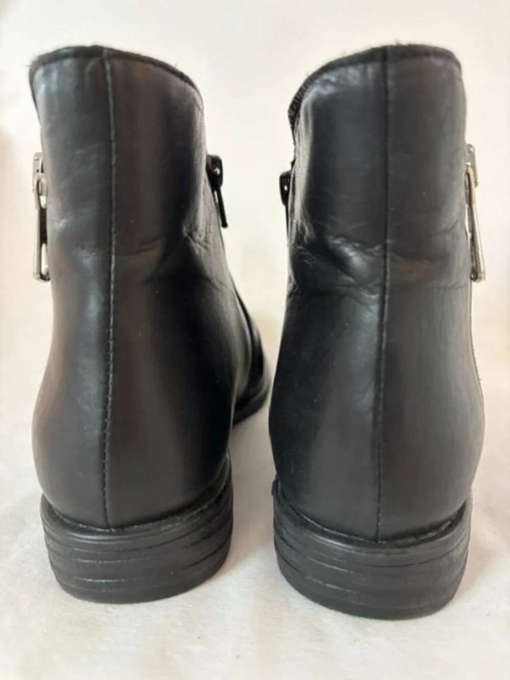 Miz Mooz Logic Black Leather Ruched Dual Zipper Ankle Boot Women's 38 (7.5 US)